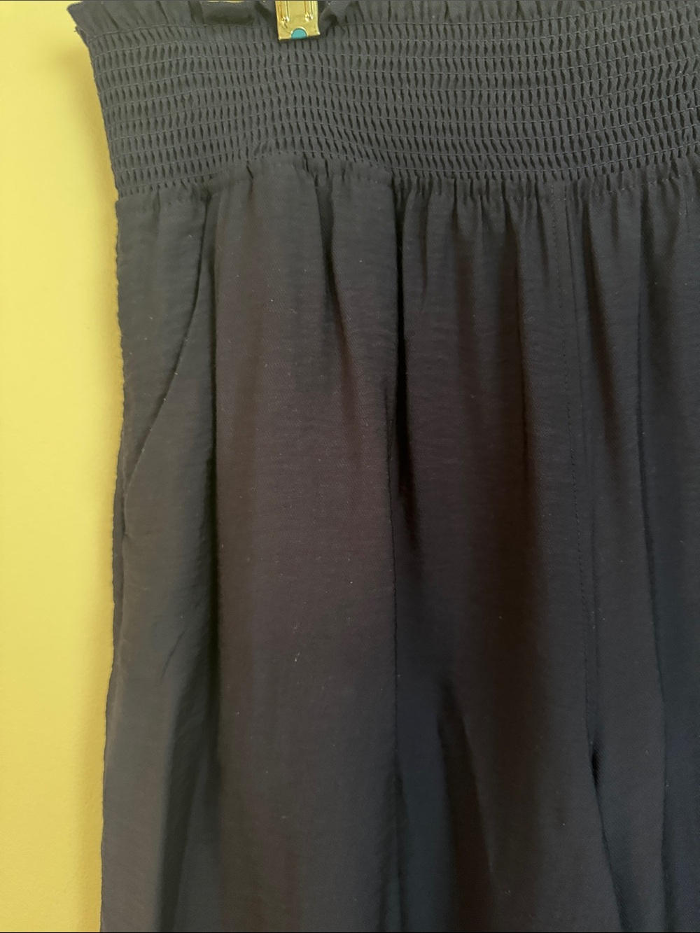 Navy Smocked-Waist Wide Leg Palazzo Crop Pants - Picture 6 of 9